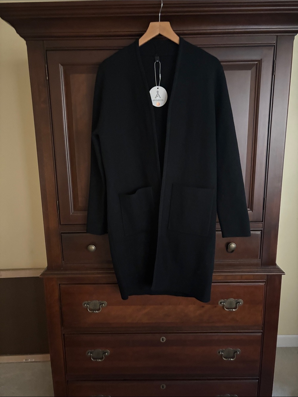 Women's Black Open-Front Longline Blazer Coat